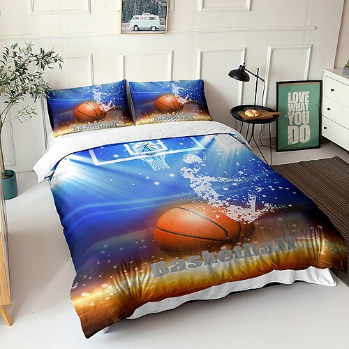 3D-Bettwäsche, Sport, Basketball, Baseball, Aufdruck, Bettbezug, Bettwäsche-Sets, Bettbezug mit 1 bedruckter Bettbezug oder Bettdecke, 2 Kissenbezüge für Doppelbett/Queen/King Image