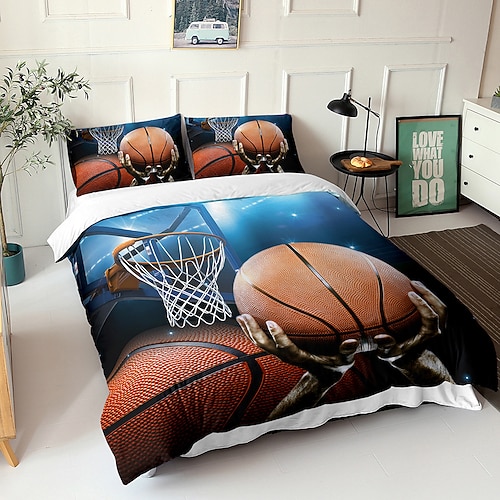 3D-Bettwäsche, Sport, Basketball, Baseball, Aufdruck, Bettbezug, Bettwäsche-Sets, Bettbezug mit 1 bedruckter Bettbezug oder Bettdecke, 2 Kissenbezüge für Doppelbett/Queen/King Image