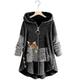 Damen Übergröße Fleecejacke Teddy-Mantel Taste Tasche Tier Farbblock Katze Normal Urlaub Langarm Mit Kapuze Standard Winter Herbst Schwarzgrau Grün Schwarz L XL XXL 3XL 4XL