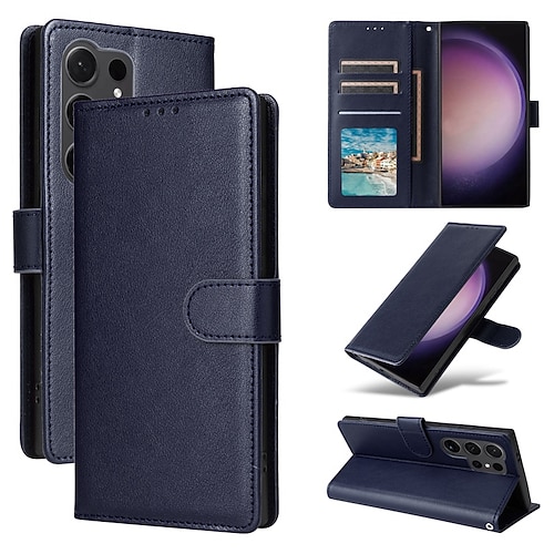 Handy Hülle Handyhüllen Für Samsung Galaxy S25 S24 S23 S23 FE S22 S21 Ultra Plus A14 A34 A54 A24 Brieftaschenhülle Mit Handgelenkschlaufe Ständer Kartenfach Retro TPU PU-Leder Image