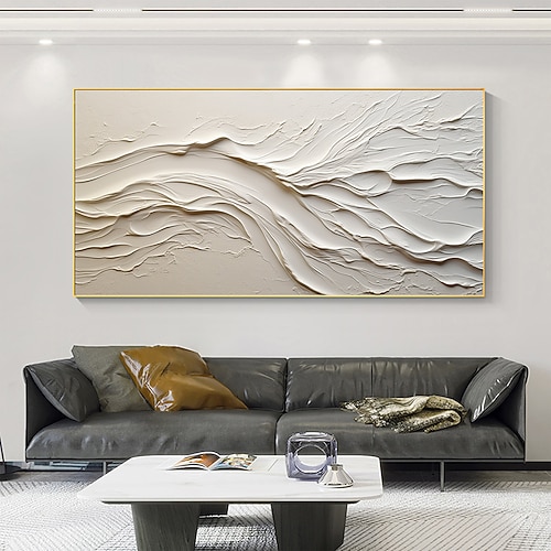 Handgemaltes, strukturiertes, weißes, abstraktes Sandstrand-Ölgemälde auf Leinwand, handgefertigtes, originales blaues Ozeangemälde, individuelle Kunstdekoration für Wohnzimmer, Wanddekoration, Image