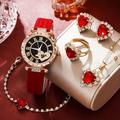 6 Stück/Set Damenuhr Luxus Strass Quarzuhr Vintage Star Analog Armbanduhr Schmuckset als Geschenk für Mama