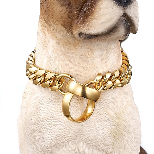 14 mm neue Edelstahl-Trainings-P-Kette Hundekette 18 Karat Gold polierte kubanische Kette Haustier-Hundehalsband-Halskette Image