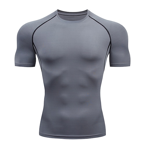 Herren T Shirt Fitnessshirt Kompressions-Shirt Fitness-Shirt Herrenoberteile Rundhalsausschnitt Kurzarm Urlaub Sport Outdoor Ausgehen Alltagstauglich Schnelltrocknend Schweißableitend Atmungsaktiv Image