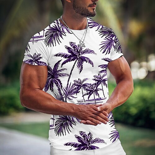 Herren Grafik Kokospalme T Shirt T-Shirt Kurzarm T-Shirt 3D-Druck Rundhalsausschnitt Hemd Mode Hawaiianisch Designer Outdoor Lässig Täglich Schwarz Hellgrün Wein Frühling Sommer Bekleidung S M L XL Image