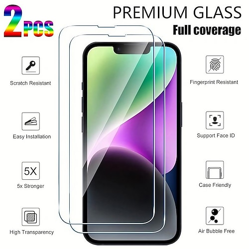 2 Stück Schutzfolie Für Apple iPhone 16 iPhone 15 Pro Max Plus iPhone 15 14 Pro Max Gehärtetes Glas 9H Härte Anti-Blasen Anti-Fingerprint High Definition (HD) 3D-Touch-kompatibel Image