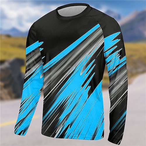 Herren Downhill-Trikot Grafik Langarm Fahhrad Trikot Oberteil mit 3 Gesäßtaschen Mountainbike MTB Straßenradsport Schnelltrocknend Reflektierende Streifen Rückentasche Feuchtigkeitsableitend Sport Image