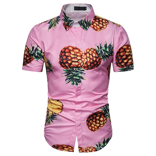 Herren Frucht Ananas Hemd Hawaiihemd Sommerhemd Aloha-Shirt Kurze Ärmel Hemd Umlegekragen Tropisch Hawaiianisch Designer Outdoor Strasse Casual Grün / Schwarz Weiß Rosa 3D-Druck S M L Image