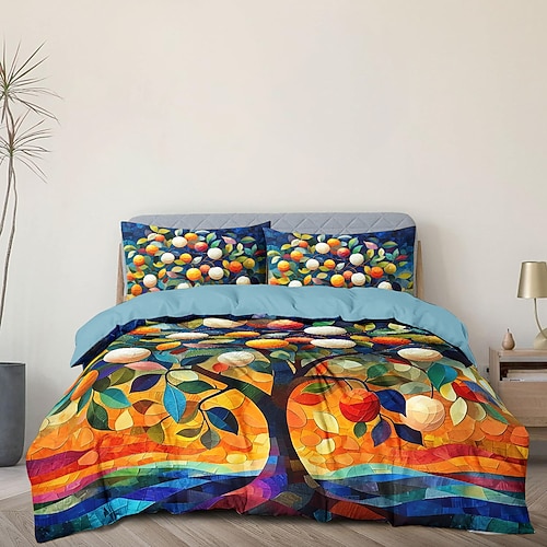 Bettbezug-Set mit Baum-des-Leben-Muster, weiches 3-teiliges Luxus-Baumwoll-Bettwäsche-Set, Heimdekoration, Geschenk, Doppelbett, King-Size-Bett, Queen-Size-Bett Image