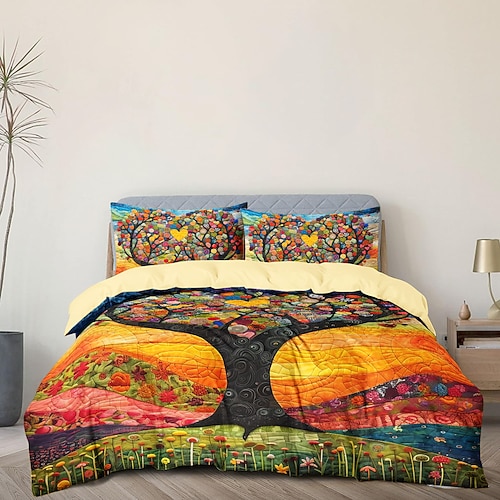 Bettbezug-Set mit Baum-des-Leben-Muster, weiches 3-teiliges Luxus-Baumwoll-Bettwäsche-Set, Heimdekoration, Geschenk, Doppelbett, King-Size-Bett, Queen-Size-Bett Image