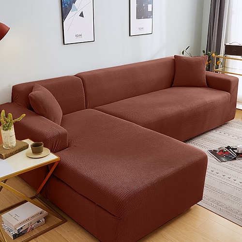 staubdichte, allmächtige Schonbezüge, Stretch-Sofabezug in L-Form, Burgunderrot, superweicher Stoff, Sofabezug mit einem kostenlosen Boster-Case, moderner Sofabezug für das Wohnzimmer, Möbelschutz Image