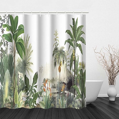 Duschvorhang mit Haken 200 cm hoch duschvorhang waschbar Polyester wasserdicht duschvorhang blatt tropisches Regenwaldpflanzenmuster Heimdekoration Badezimmer Image