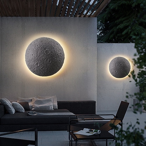 Moderne, minimalistische Mond-LED-Veranda-Lichter, weiße, runde, an der Wand montierte Außenwandlaterne, rostfreie Außenleuchten für Veranda, Terrasse, Garage, 110–240 V Image