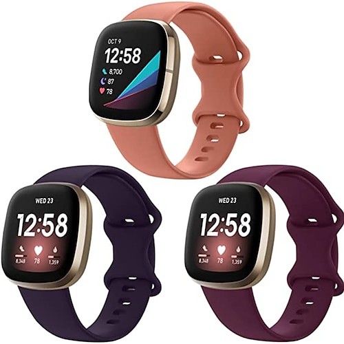 3 Stücke Uhrenarmband für Fitbit Versa 3 Sense Weiches Silikon Ersatz Gurt Damen Herren Wasserdicht Sportarmband Armband Image