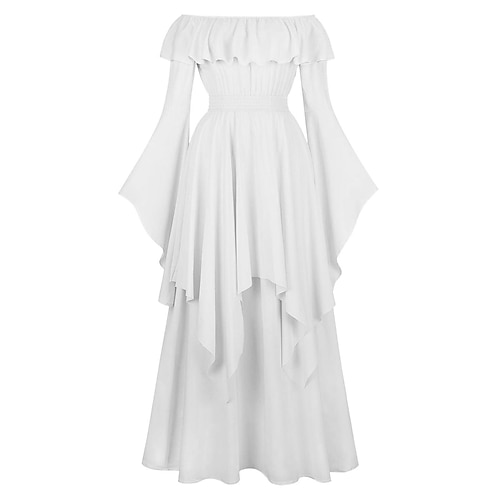 Elegant Mittelalterlich Renaissance Cocktailkleid Kleid im Regency-Stil Puffärmel Wikinger Elfen Schulterfrei Einfarbig Kostüm Damen Keltisch Seeräuber Fantasie Halloween Karneval Maskerade Halloween Image