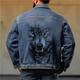 Tier Wolf Brautkleider schlicht Herren Mantel Jeansjacke Sport Natur Ausgehen Wochenende Herbst Winter Umlegekragen Langarm Schwarz Blau M L XL Denim Jacken