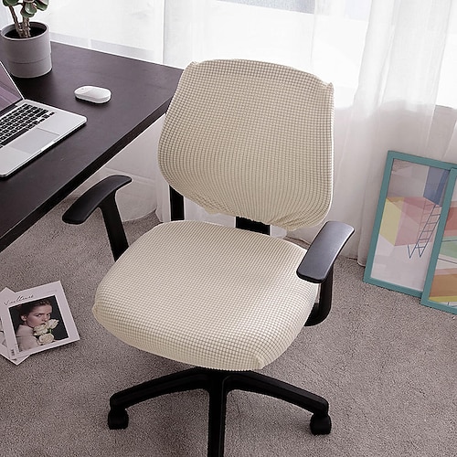 Stuhlbezug für Computer/Büro, Burgunderrot, Stretch, drehbar, Gaming-Sitzbezug, elastischer Jacquard, schwarz, einfarbig, weich, strapazierfähig, waschbar Image