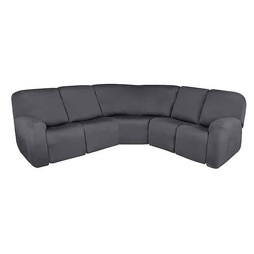 wasserdichte L-förmige Sofabezüge in Burgunderrot, Schonbezüge für Ecksofas, Stretch-Jacquard-Sofabezüge für Liegesofas, weich, waschbar Image