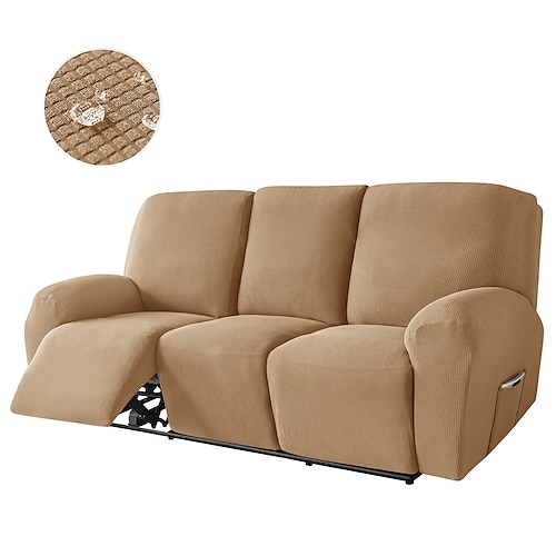 Stretch-Sofabezüge für 3-Sitzer-Relaxsessel, burgunderfarben, wasserdichte Sofabezüge für Relaxsessel mit Seitentasche, 8-teiliges Set, rutschfester Sesselbezug für Standard-3-Sitzer-Relaxsessel, Image