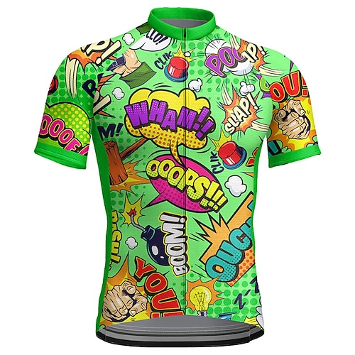 Herren Radtrikot Grafik Buchstaben Zahlen Lustig Kurzarm Fahhrad Trikot Oberteil mit 3 Gesäßtaschen Mountainbike MTB Straßenradsport Schnelltrocknend Reflektierende Streifen Rückentasche Image