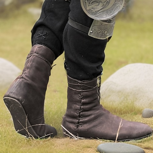 Vintage Mittelalterlich Renaissance Schuhe Flache Jazzstiefel Turnschuhe Pirat Wikinger Ranger Elfen Bogenschießen Einfarbig Kostüm Herren Damen Unisex Keltisch Seeräuber Fantasie Halloween Karneval Image
