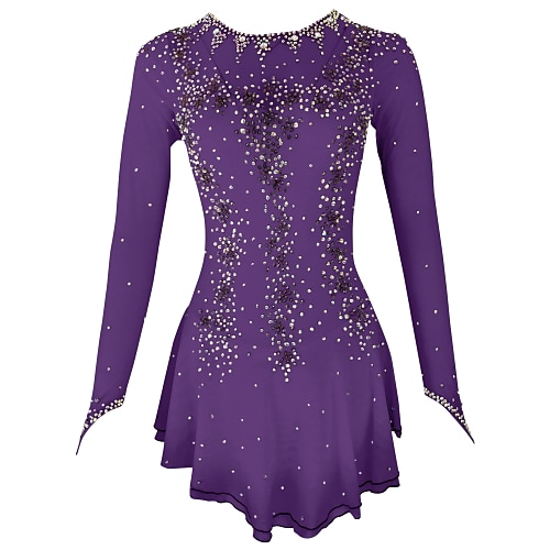 Eiskunstlaufkleid Damen Mädchen Eislaufen Kleider Violett Gelb Gelb Weiß Rückenfrei Spandex Hochelastisch Ausbildung Praxis Professionell Eiskunstlaufkleidung Kristalle Langarm Eislaufen Image