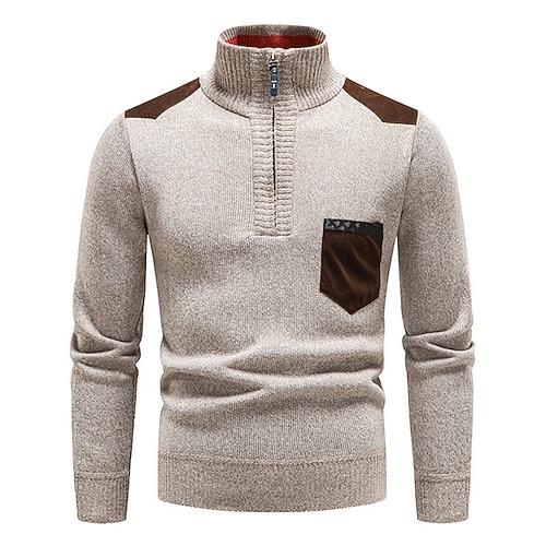 Herren Pullover Fleece Pullover Pullover mit Viertelreißverschluss Gerippt Stricken Zip Strick Farbblock Troyer Halber Reißverschluss Basic warm halten Arbeit Freizeitskleidung Bekleidung Herbst Image
