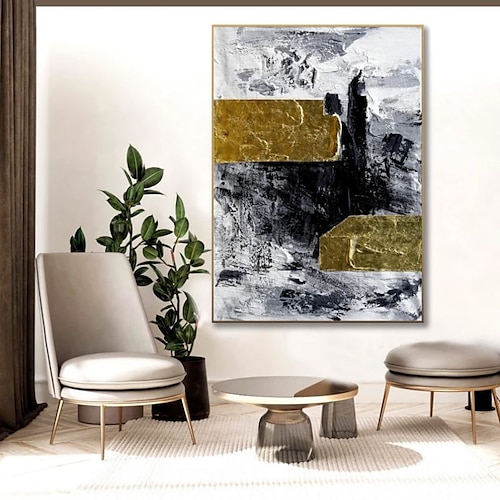 Handgefertigtes Ölgemälde auf Leinwand, Wandkunst, Dekoration, moderne abstrakte Goldstruktur für Wohnkultur, gerolltes, rahmenloses, ungedehntes Gemälde Image