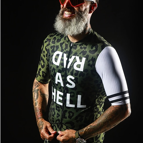 Herren Radtrikot Leopard Kurzarm Fahhrad Trikot Oberteil mit 3 Gesäßtaschen Mountainbike MTB Straßenradsport Schnelltrocknend Reflektierende Streifen Rückentasche Feuchtigkeitsableitend Sport Image