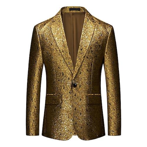 Herrenmode-Party-Blazer mit glitzerndem Glanz, Übergröße, normale Passform, einfarbig, einreihig, Ein-Knopf-Gold, 2024