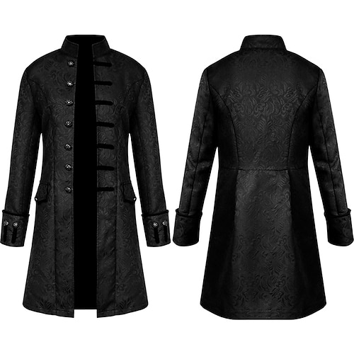 Herren Mantel Cosplay Kostüme Kostümparty Cosplay Mit Taschen Frühling Herbst Feste Farbe Künstlerisch / Retro Punk Mode Ständer Lang Schwarz Weiß Blau Jacken Image