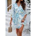 Damen Casual kleid Etuikleid Rose 3D-Druck Vorne binden Krawattenknoten V Ausschnitt Schmetterling Minikleid Kuschelig Hawaiianisch Verabredung Urlaub Halbe Ärmel Sommer Frühling