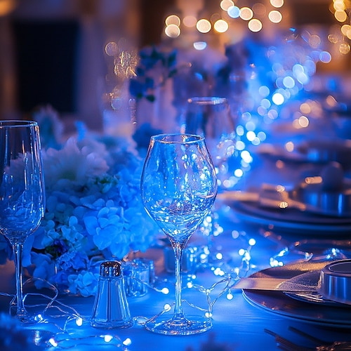 Elegante Hochzeitsfeier Empfang Party 5M 50 LED Silberdraht Lichterkette Batteriebetriebene Feenlichter für Zuhause Hochzeit Partyddekoration Image