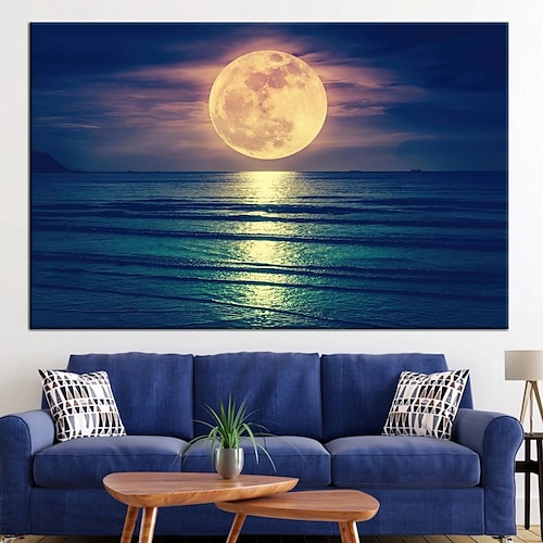 Landschaftsdruck Poster/Bild Schwarz-Weiß Mond Wandkunst Wandbehang Geschenk Heimdekoration gerollte Leinwand ohne Rahmen ungerahmt ungedehnt mehrere Größen Image