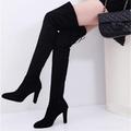 Damen Stiefel Weihnachtsschuhe Wildlederschuhe Übergrössen Party Weihnachten Täglich Stiefel über Knie Hohe Stiefel mit Schritt Winter Schnürsenkel Blockabsatz Spitze Zehe Sexy Süß Wildleder