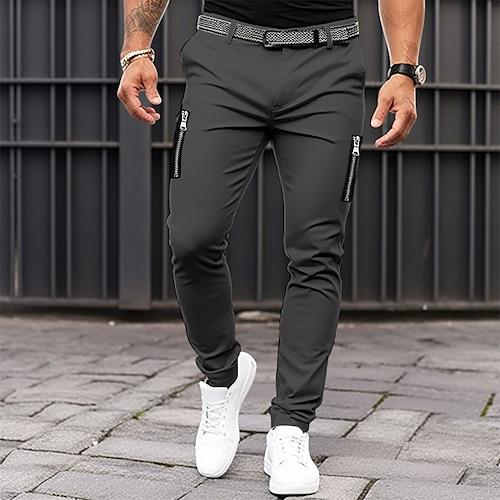 Herren Hose Hosen Chinesisch Chino Sommerhosen Freizeithose Zip Glatt Komfort Atmungsaktiv Casual Täglich Festtage Modisch Basic Schwarz Khaki