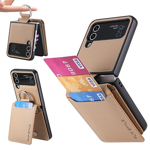 Handy Hülle Handyhüllen Für Samsung Galaxy Z Flip 7 Z Flip 6 Z Flip 5 Z Flip 4 Z Flip 3 Rückseite Flip Mit Kartenhalter Ständer Einfarbig PC PU-Leder Image