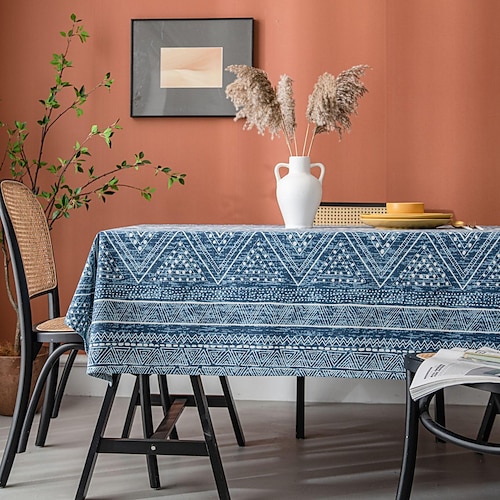 Tischdecke aus Baumwollleinen, rechteckige Tischdecken im Landhausstil für Küche, Essen, Party, Urlaub, Buffet Image