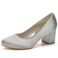 Damen Hochzeit Schuhe Pumpen Satin Slingback Brautschuhe Blockabsatz Runde Zehe Elegant Satin Halbschuhe Schwarz Weiß Elfenbein