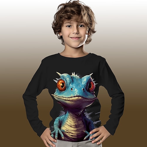 Jungen 3D Graphic Karikatur Krokodilmuster T-Shirt Langarm 3D-Druck Sommer Frühling Herbst Sport Modisch Strassenmode kinderkleidung 3-12 Jahre Outdoor Casual Täglich Regular Fit Image