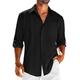 Herren Hemd leinenhemd Hemd aus Baumwollleinen Guayabera Hemd Knopfhemd Lässiges Hemd Schwarz Weiß Blau Langarm Glatt Kargen Frühling Sommer Casual Täglich Bekleidung