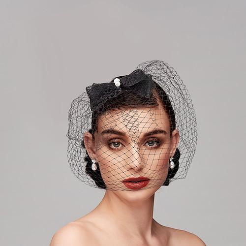 Federn/Netz-Fascinator, Kentucky-Derby-Hut/Kopfbedeckung mit Schleife/Spitze/Mütze, 1 Stück, Hochzeit/Pferderennen-Kopfbedeckung