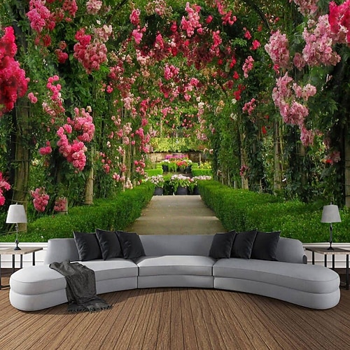 Valentinstag große Wandteppich Kunst Dekor Decke Vorhang Picknick Tischdecke hängend Haus Schlafzimmer Wohnzimmer Wohnheim Dekoration Natur Landschaft Garten Weg Pflanze Blumen Blume Image