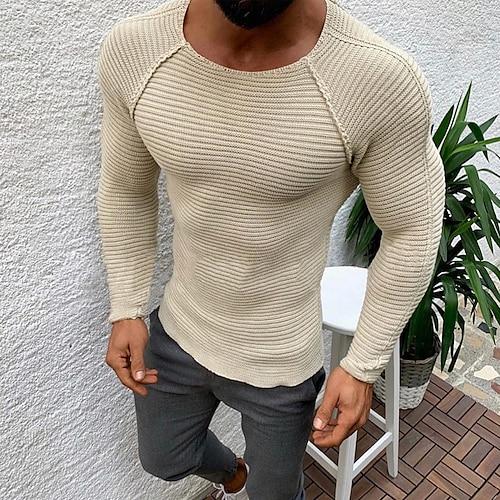 Herren Pullover Gerippt Gehäkelt Stricken Abgeschnitten Gestrickt Rundhalsausschnitt Ausgehen Alltagstauglich Bekleidung Frühling Herbst Schwarz Beige M L XL