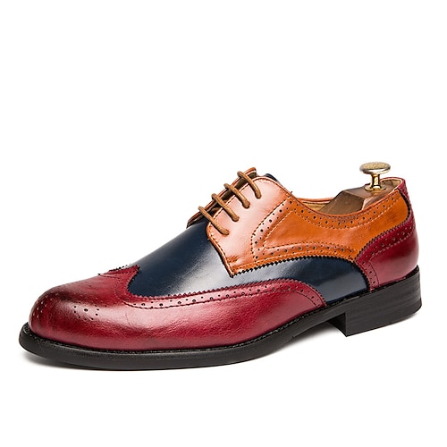 Herren Outdoor Derby-Schuhe Formale Schuhe Bullock Schuhe Wingtip-Schuhe Wanderschuhe Geschäftlich Britisch Weihnachten Party Abend PU Schnürsenkel Rot Blau Braun Farbblock Sommer Frühling Image