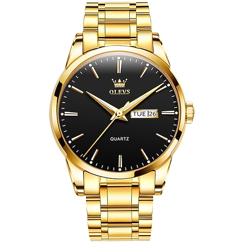 OLEVS Herren Quarz Uhr Kalender Minimalistische Luxus großes Zifferblatt Leuchtender Kalender Datum Woche Wasserdichte Edelstahl Armbanduhr