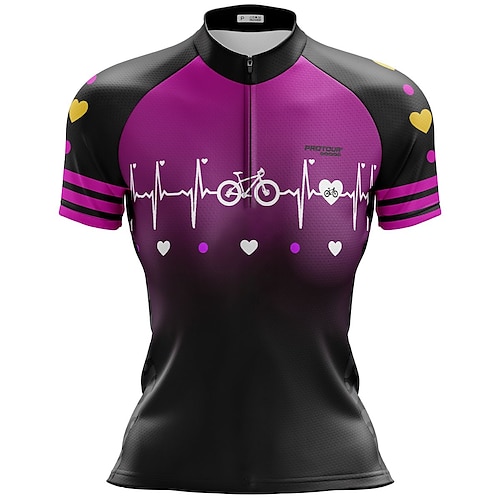 Damen Radtrikot Farbverlauf Kurve Kurzarm Fahhrad Trikot Oberteil mit 3 Gesäßtaschen Mountainbike MTB Straßenradsport Schnelltrocknend Reflektierende Streifen Rückentasche Feuchtigkeitsableitend Sport Image