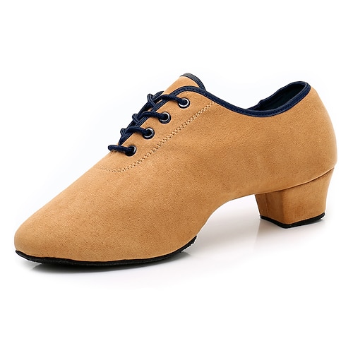 Damen Tanzschuhe aus Wildleder mit Schnürung und weicher Wildledersohle – bequeme Standardschuhe mit niedrigem Absatz für den Profi- und Übungseinsatz Image