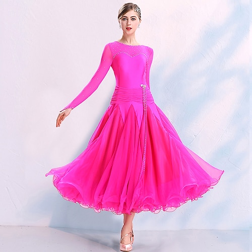 Gesellschaftstanzkleid Split Joint Kristalle Wettkampfkleid/Strasssteine Damen Leistung Langarm Elasthan Image