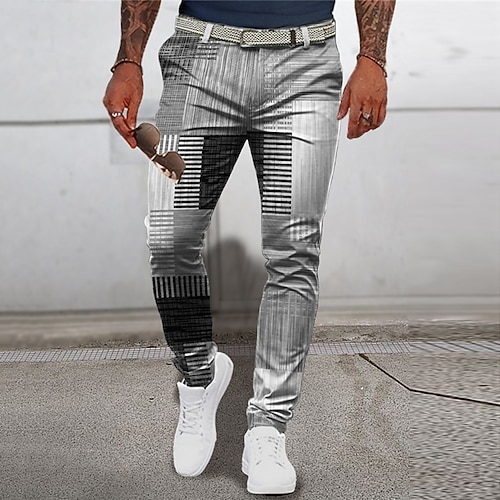 Plaid Geometrie Geschäftlich Herren 3D-Druck Hosen Hose Outdoor Strasse Tragen Sie, um zu arbeiten Polyester Blau Grün Khaki S M L Mittlere Taillenlinie Elastizität Hose Image